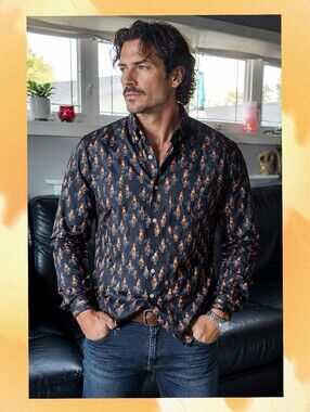 Vintage Kennington California Rooster Print Shirt Mens Sz Large